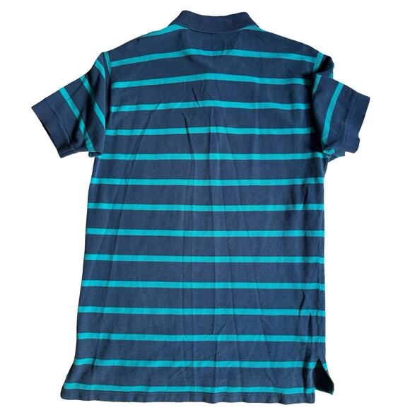 Vintage 90s Woolrich Navy & Blue Striped Polo Shirt Men's XL – 100% Cotton - Picture 3 of 6